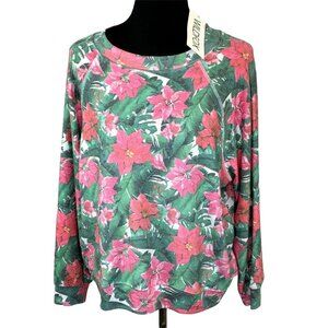 Wildfox Poinsettia Floral Christmas Sweater S Oversized Top Flower Muted NWT
